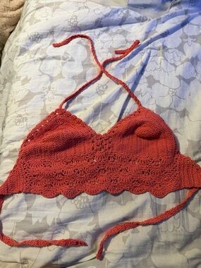 Crochet Bralette Top in Rust Red by